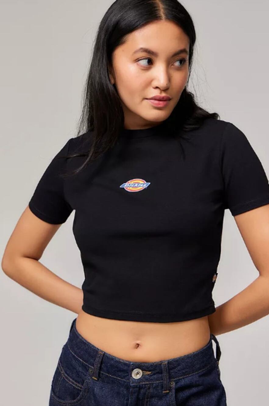 Dickies Maple Valley Black Cropped T-Shirt Women’s S 90s Logo Slim Fit